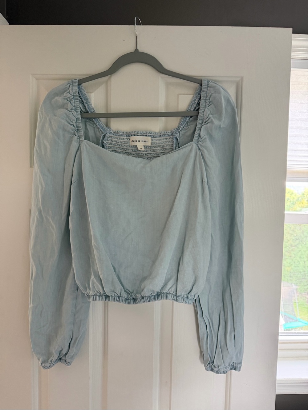 Anthropologie Cloth & Stone Long Sleeve Square Neck chambray Top